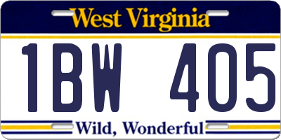 WV license plate 1BW405