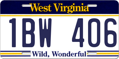 WV license plate 1BW406