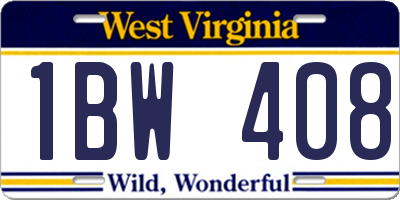WV license plate 1BW408