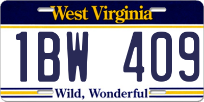 WV license plate 1BW409