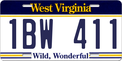 WV license plate 1BW411