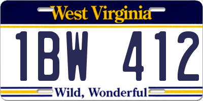 WV license plate 1BW412