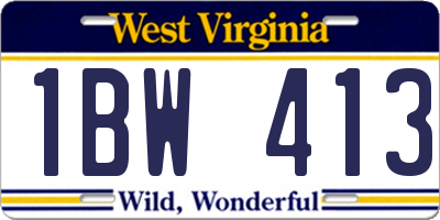 WV license plate 1BW413