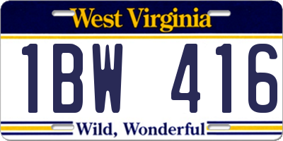 WV license plate 1BW416