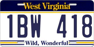WV license plate 1BW418