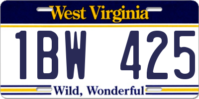 WV license plate 1BW425