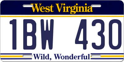 WV license plate 1BW430