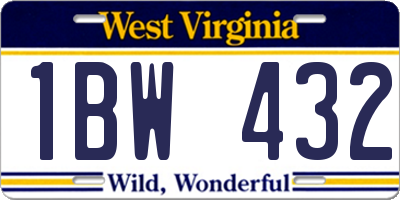 WV license plate 1BW432
