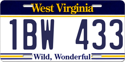 WV license plate 1BW433