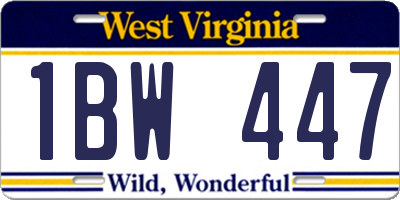 WV license plate 1BW447
