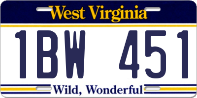 WV license plate 1BW451