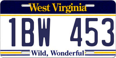 WV license plate 1BW453