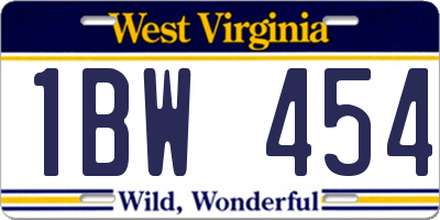 WV license plate 1BW454