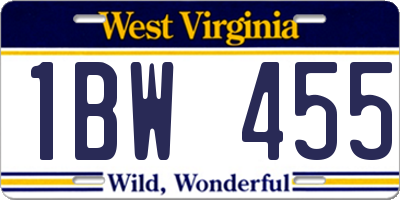 WV license plate 1BW455