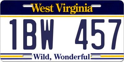 WV license plate 1BW457