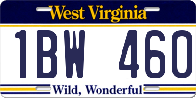 WV license plate 1BW460