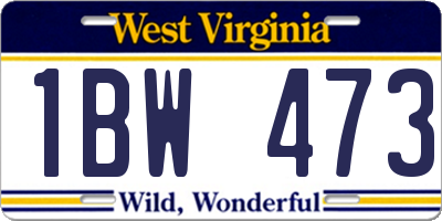 WV license plate 1BW473