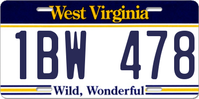 WV license plate 1BW478