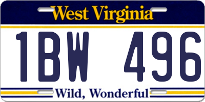 WV license plate 1BW496