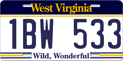 WV license plate 1BW533