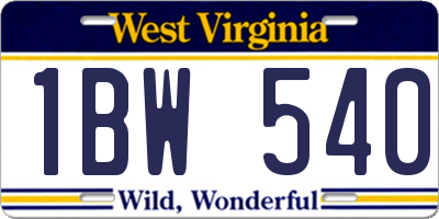 WV license plate 1BW540