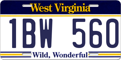 WV license plate 1BW560