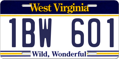 WV license plate 1BW601