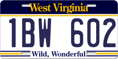 WV license plate 1BW602
