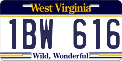 WV license plate 1BW616