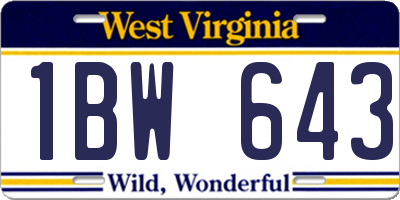 WV license plate 1BW643