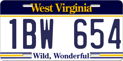 WV license plate 1BW654