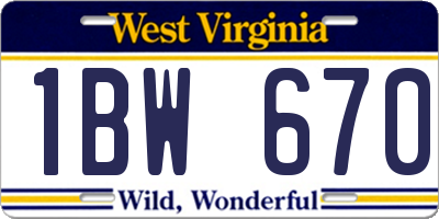 WV license plate 1BW670