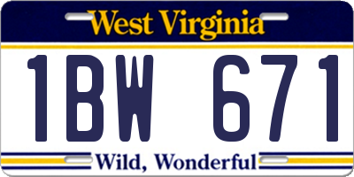 WV license plate 1BW671