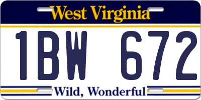 WV license plate 1BW672