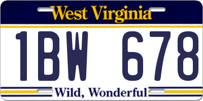 WV license plate 1BW678