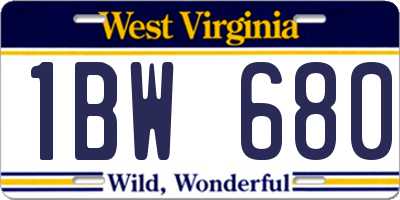 WV license plate 1BW680