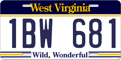 WV license plate 1BW681