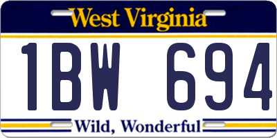 WV license plate 1BW694