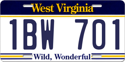 WV license plate 1BW701