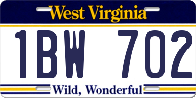 WV license plate 1BW702