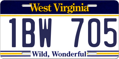 WV license plate 1BW705
