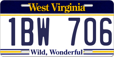 WV license plate 1BW706