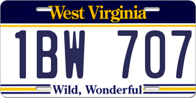 WV license plate 1BW707