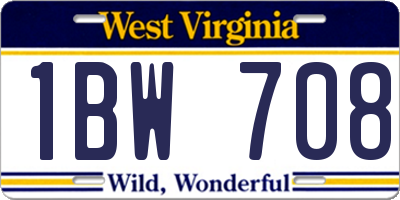 WV license plate 1BW708