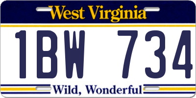WV license plate 1BW734