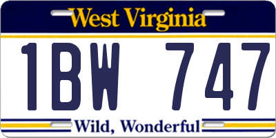 WV license plate 1BW747