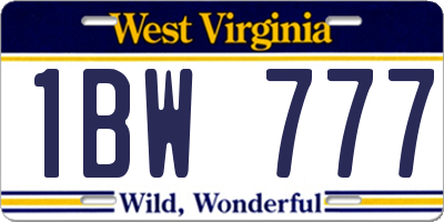 WV license plate 1BW777