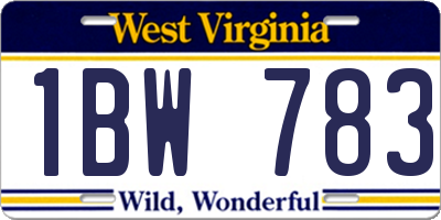 WV license plate 1BW783