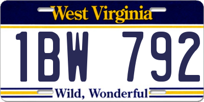 WV license plate 1BW792