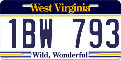 WV license plate 1BW793